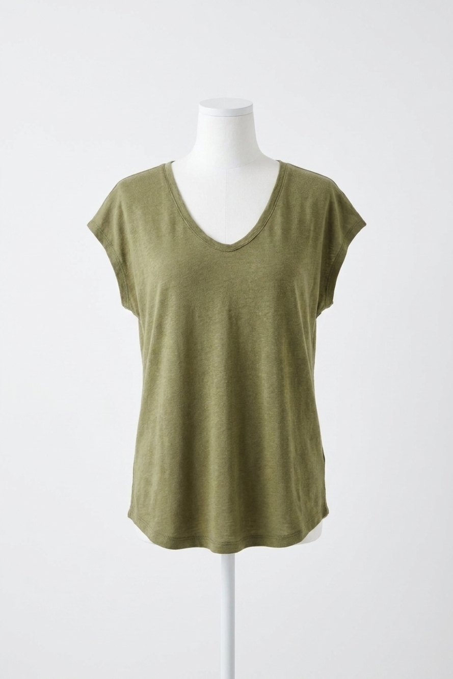 NEW BE COOL jordan raw edge linen tee in fern